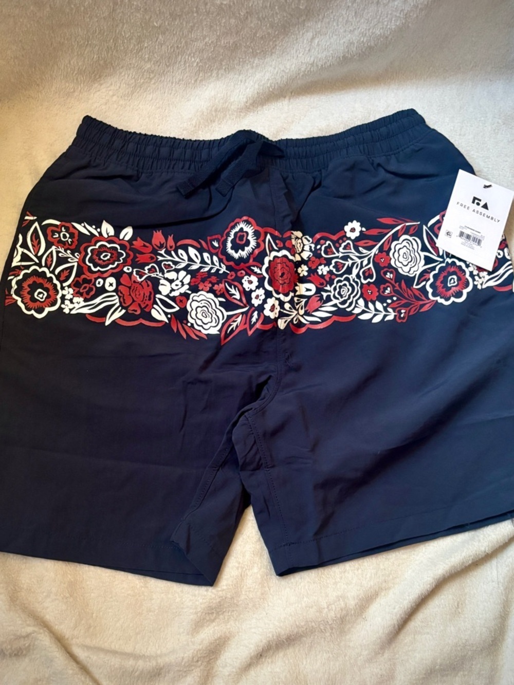 Free Assembly NWT Boys Board Shorts Navy Floral Swim Trunks Size L 10/12